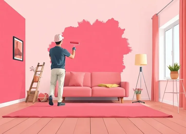 Peintre appliquant la peinture au rouleau sur un mur de salon